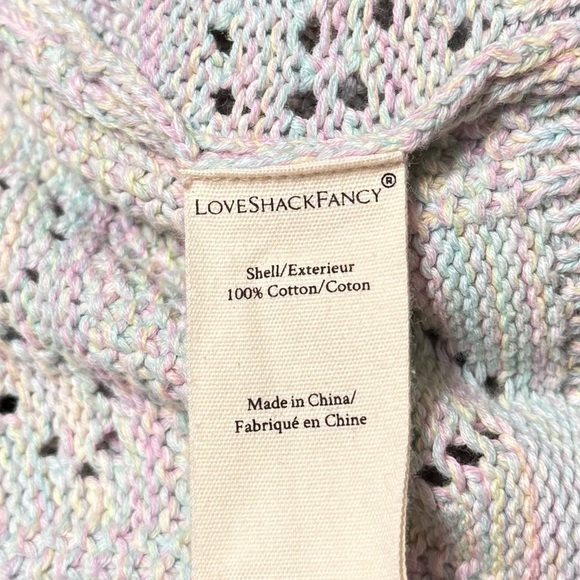 LOVESHACKFANCY Pastel Rainbow Star & Heart Pointelle Cropped Cardigan Sweater L - Picture 12 of 13